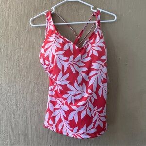 All In Motion Women's Plus Size V-Neck Swim Tankini Top Floral Red Plus Sz 18W